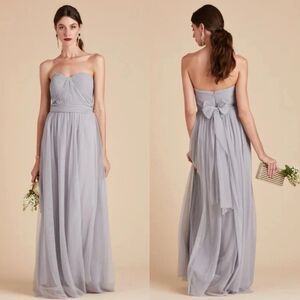 Birdy Grey Christina Silver Convertible Tulle Dress Large Bridesmaid Formal Prom